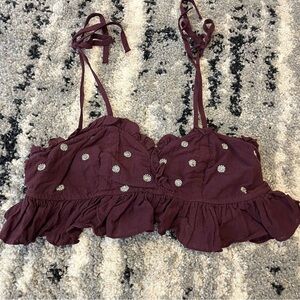 Free People Embellished Purple Ruffle Tank Crop Top Medium